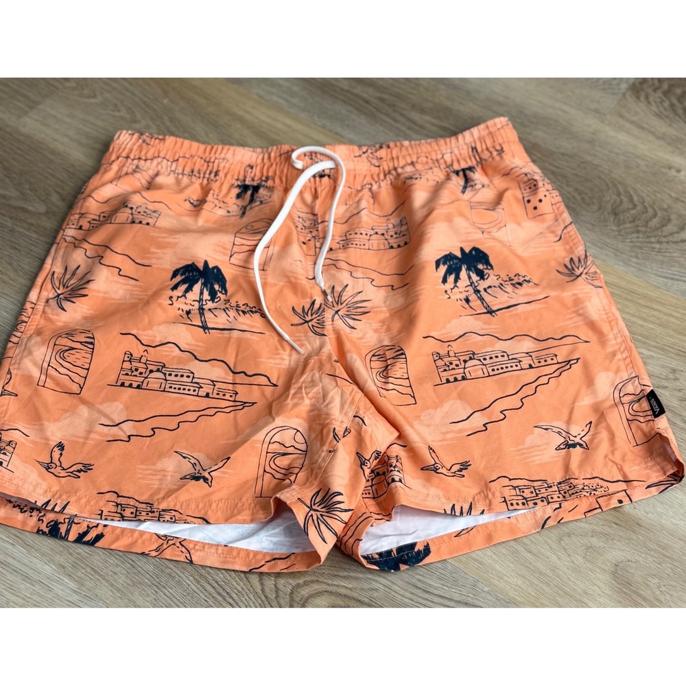 Vans Orange Swim Trunks Mens LargeBeach Fisherman Boat Tropical Vacation